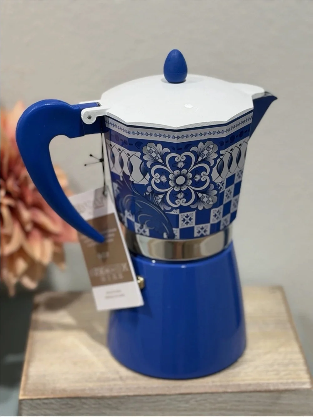 Brandani Italian Coffee Maker Moka Pot Blue Aluminum 9 Cup NEW